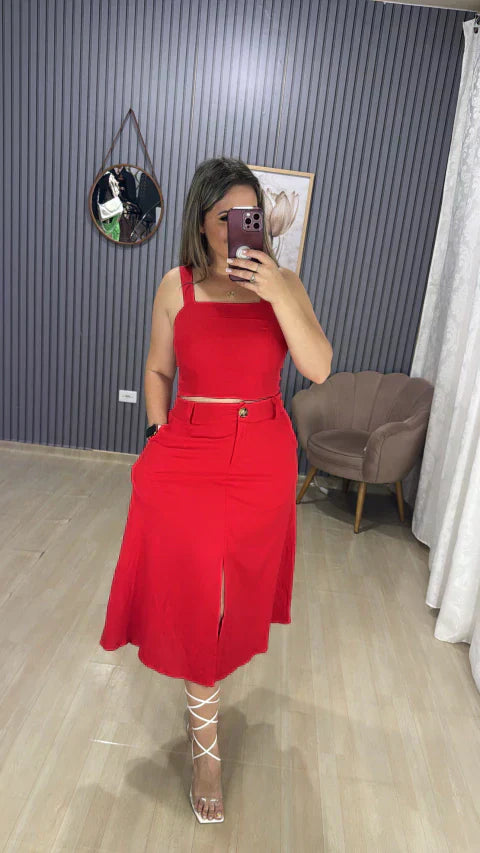 Conjunto Saia Midi Linho